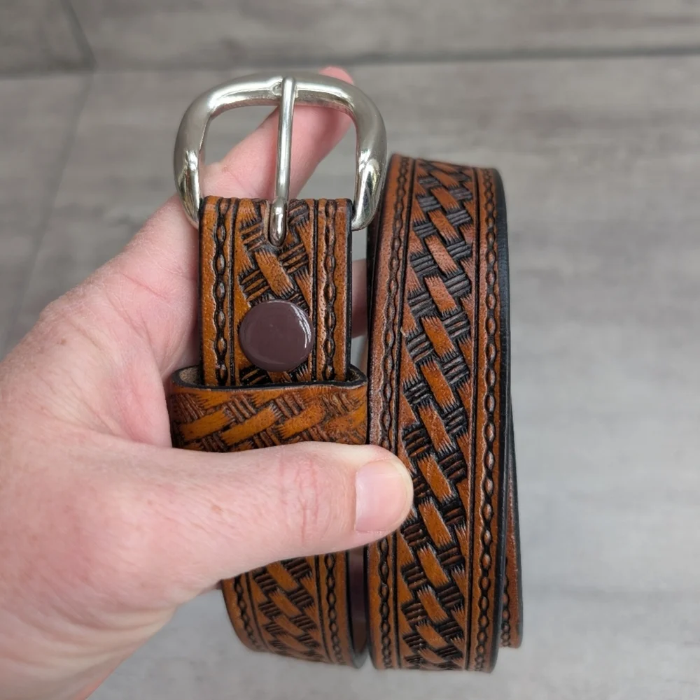 C.L. Embossed Genuine Leather Brown Belt Mens size 54